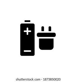 Baterías e icono de alimentación en vector. Logotipo
