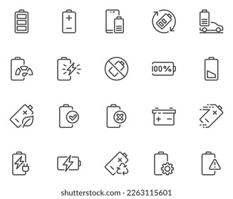 Batteries. Recycle, phone battery charging, battery life time. Editable Stroke. Pixel Perfect.