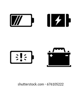 Batteries. Simple Related Vector Icons Set for Video, Mobile Apps, Web Sites, Print Projects and Your Design. Black Flat Illustration on White Background.
