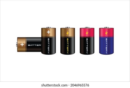Batteries of Type Baby. Vector illustration set of colorefull batteries. 