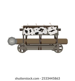 A battering ram (log) is equipped with an ironor bronze tip at the end.A log reinforced with chains on a movable wooden tower.It was used during the siege of cities,to destroy walls..