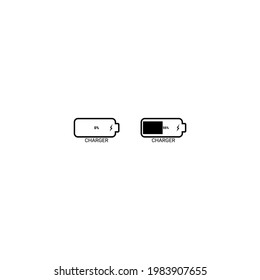 Battery 0%, 50% charge icon, charger Icon Sign isolated on white background.