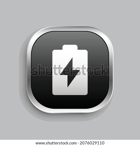 battery 2 charge fill icon design. Glossy Button style rounded rectangle isolated on gray background. Vector illustration