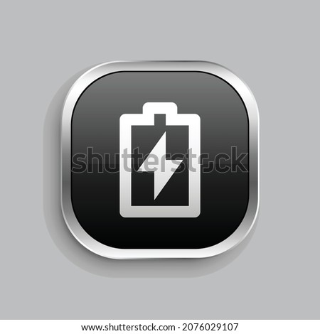 battery 2 charge line icon design. Glossy Button style rounded rectangle isolated on gray background. Vector illustration