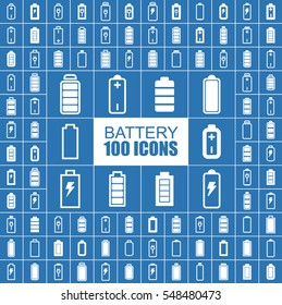 Battery, Accumulator, Power and Energy Vector Flat Icons.