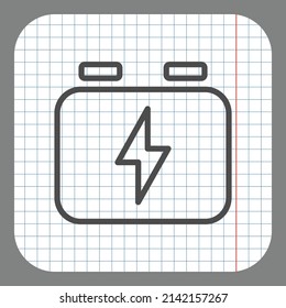 Batería, Acumulador icono simple. Diseño plano. En papel gráfico. Fondo gris.ai