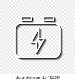 Battery, accumulator simple icon. Flat desing. White with shadow on transparent grid.ai