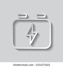 Batería, Acumulador icono simple. Diseño plano. Estilo de papel con sombra. Fondo gris.ai