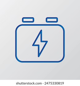 Battery, accumulator simple icon. Flat design. Paper cut design. Cutted blue symbol with shadow. Gray background.ai