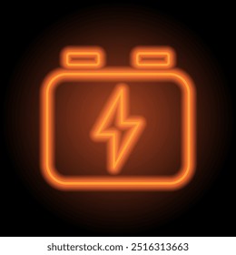 Battery, accumulator simple icon. Flat design. Orange neon on black background.ai