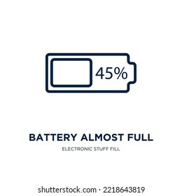 battery almost full icon from electronic stuff fill collection. Thin linear battery almost full, indicator, fuel outline icon isolated on white background. Line vector battery almost full sign, symbol