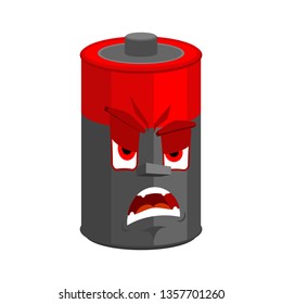 Battery angry emotion isolated. Evil accumulator  Cartoon Style 