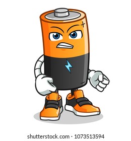 battery angry with punch mascot vector cartoon illustration
