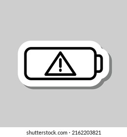 Battery attention simple iocn vector. Flat design. Sticker with shadow on gray background.ai