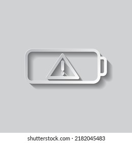 Battery attention simple iocn vector. Flat design. Paper style with shadow. Gray background.ai
