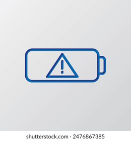 Battery attention simple iocn vector. Flat design. Paper cut design. Cutted blue symbol with shadow. Gray background.ai