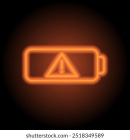 Battery attention simple iocn vector. Flat design. Orange neon on black background.ai