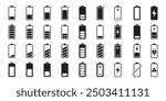 Battery black icons set. Battery charge symbol. Level battery energy. Vector.