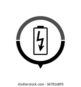 battery - black vector icon; map pointer;  message bubble