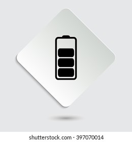 Battery - black vector icon  on a paper button