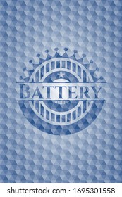 Battery blue badge with geometric background. Vector Illustration. Detailed.