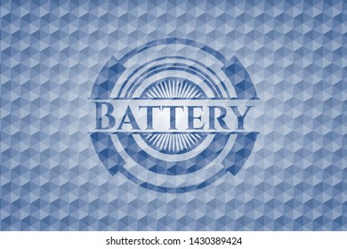 Battery blue emblem with geometric pattern background. Vector Illustration. Detailed.