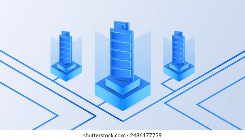 Battery blue energy industry isometric. Alternative electric energy, Electricity power generation