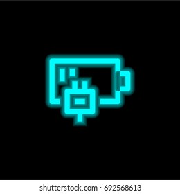 Battery blue glowing neon ui ux icon. Glowing sign logo vector