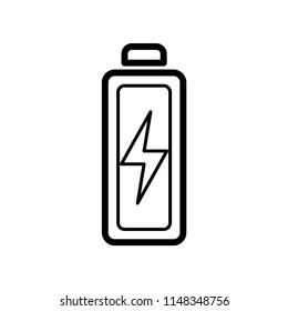 Battery with a bolt Icon, simple design, stroke outline style. Line vector. Isolate on white background.