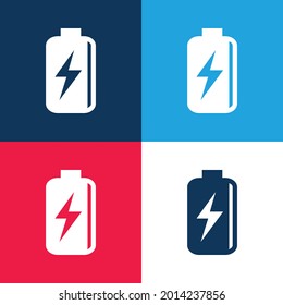 Battery With Bolt Symbol blue and red four color minimal icon set