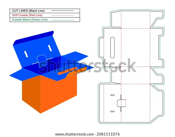 Battery box corrugated cartoon box dieline and 3D\
vector box