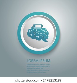 Battery brain blue icon, exhausted or tired, low level energy, fatigue and stress, burnout about work, editable stroke vector illustration