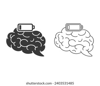 Battery brain line icon set, exhausted or tired, low level energy, fatigue and stress, burnout about work, editable stroke vector illustration