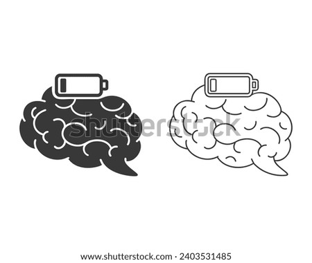 Battery brain line icon set, exhausted or tired, low level energy, fatigue and stress, burnout about work, editable stroke vector illustration