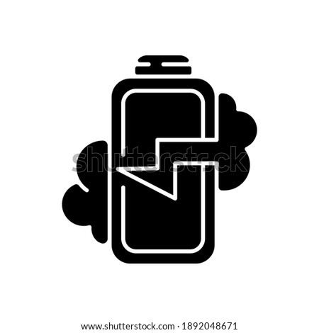Battery breaking black glyph icon. Power bank explosion. Dangerous device issues. High heating device. Factory defect. Silhouette symbol on white space. Vector isolated illustration