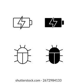 Colección de la batería y del icono del informe del error en línea y estilo sólido