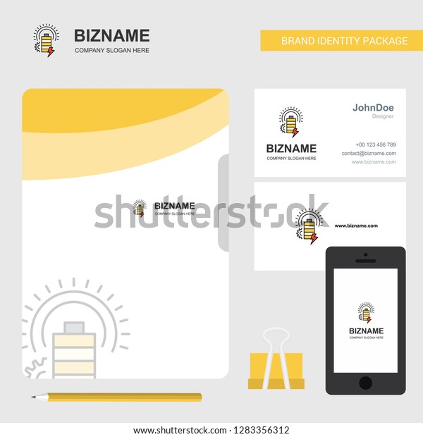 Battery Business Logo, File Cover\
Visiting Card and Mobile App Design. Vector\
Illustration
