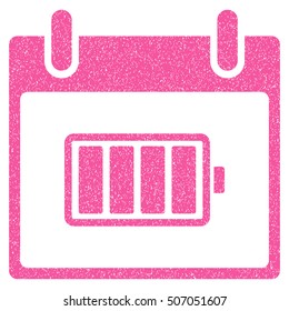 Battery Calendar Day grainy textured icon for overlay watermark stamps. Flat symbol with scratched texture. Dotted vector pink ink rubber seal stamp with grunge design on a white background.