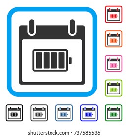Battery Calendar Day icon. Flat gray iconic symbol inside a light blue rounded squared frame. Black, gray, green, blue, red, orange color additional versions of Battery Calendar Day vector.