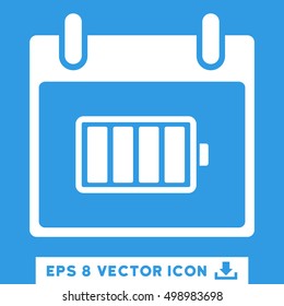 Battery Calendar Day icon. Vector EPS illustration style is flat iconic symbol, white color.