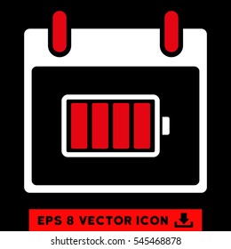 Battery Calendar Day icon. Vector EPS illustration style is flat iconic bicolor symbol, red and white colors.