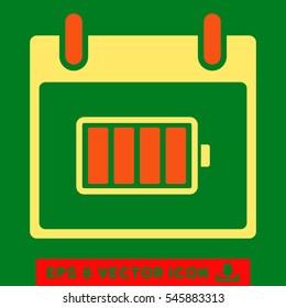 Battery Calendar Day icon. Vector EPS illustration style is flat iconic bicolor symbol, orange and yellow colors.