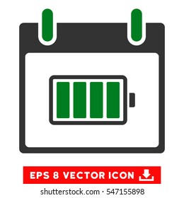 Battery Calendar Day icon. Vector EPS illustration style is flat iconic bicolor symbol, green and gray colors.