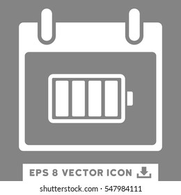 Battery Calendar Day icon. Vector EPS illustration style is flat iconic symbol, white color.
