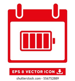 Battery Calendar Day icon. Vector EPS illustration style is flat iconic symbol, red color.