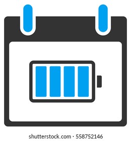 Battery Calendar Day vector toolbar icon. Style is bicolor flat icon symbol, blue and gray colors, white background.