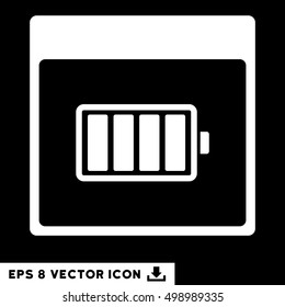 Battery Calendar Page icon. Vector EPS illustration style is flat iconic symbol, white color.
