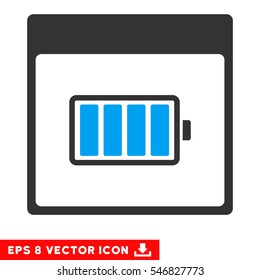 Battery Calendar Page icon. Vector EPS illustration style is flat iconic bicolor symbol, blue and gray colors.