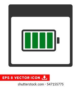 Battery Calendar Page icon. Vector EPS illustration style is flat iconic bicolor symbol, green and gray colors.
