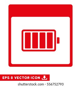 Battery Calendar Page icon. Vector EPS illustration style is flat iconic symbol, red color.